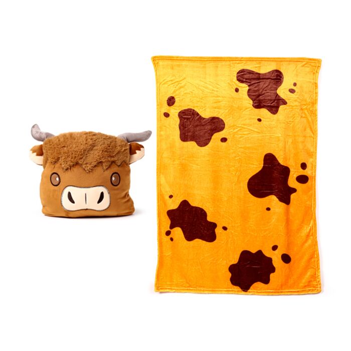 Travel Blanket+Plush Toy- 2-in-1 (Highland Cow)